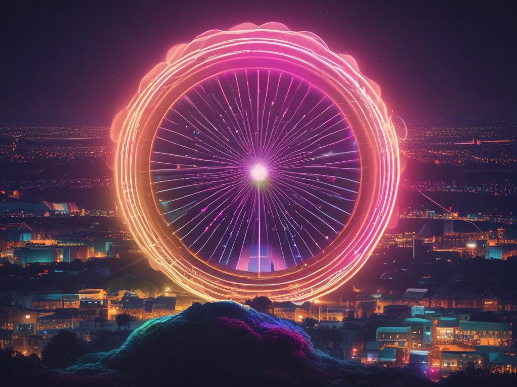 aerial laser show, festival, vibrant colors, night sky, mesmerizing visuals