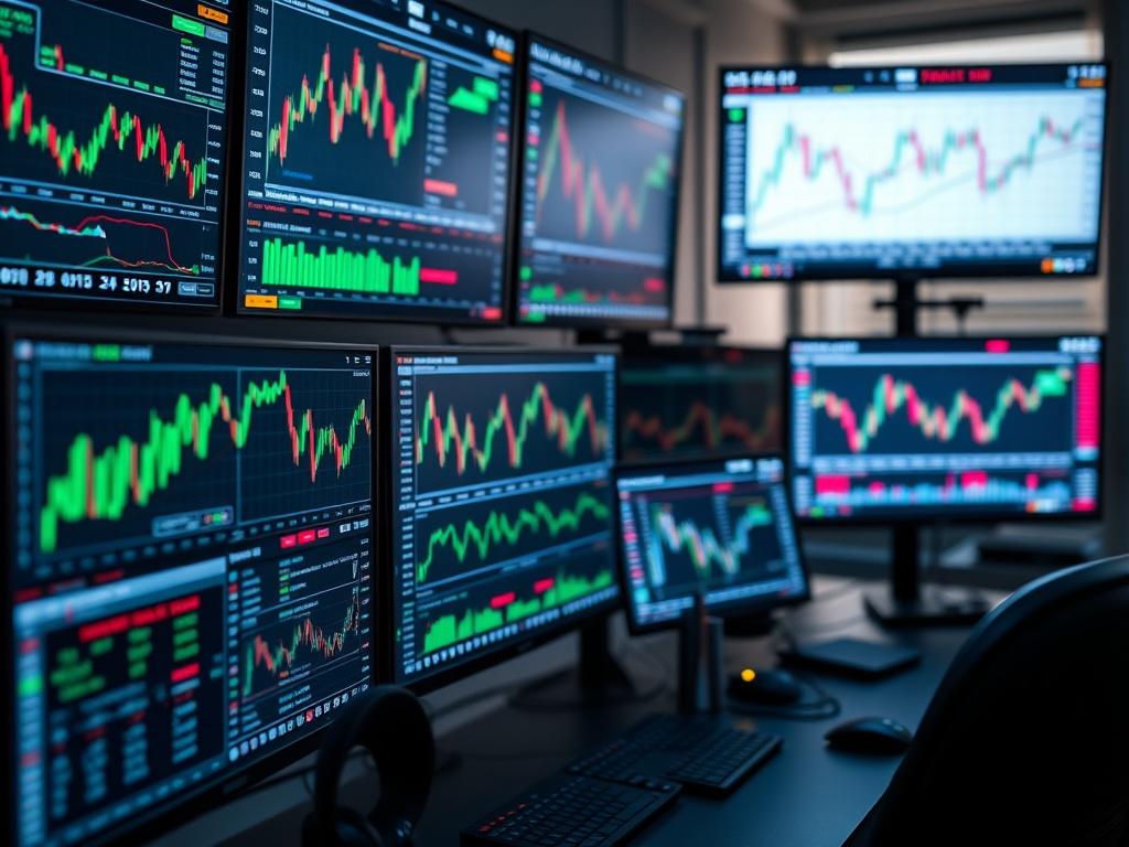 An ultra realistic close up of a professional trading setup