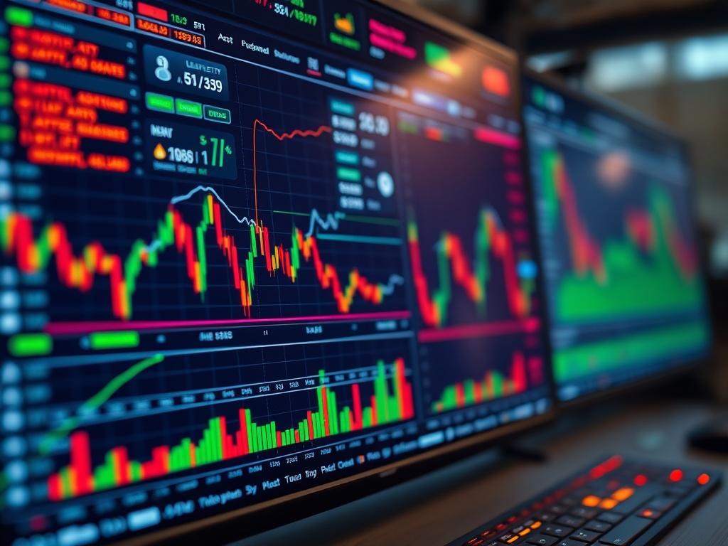 A hyper realistic close up of an advanced trading dashboard