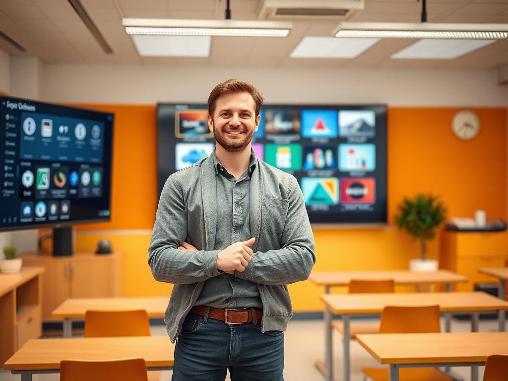 A close up shot of a confident instructor standing in