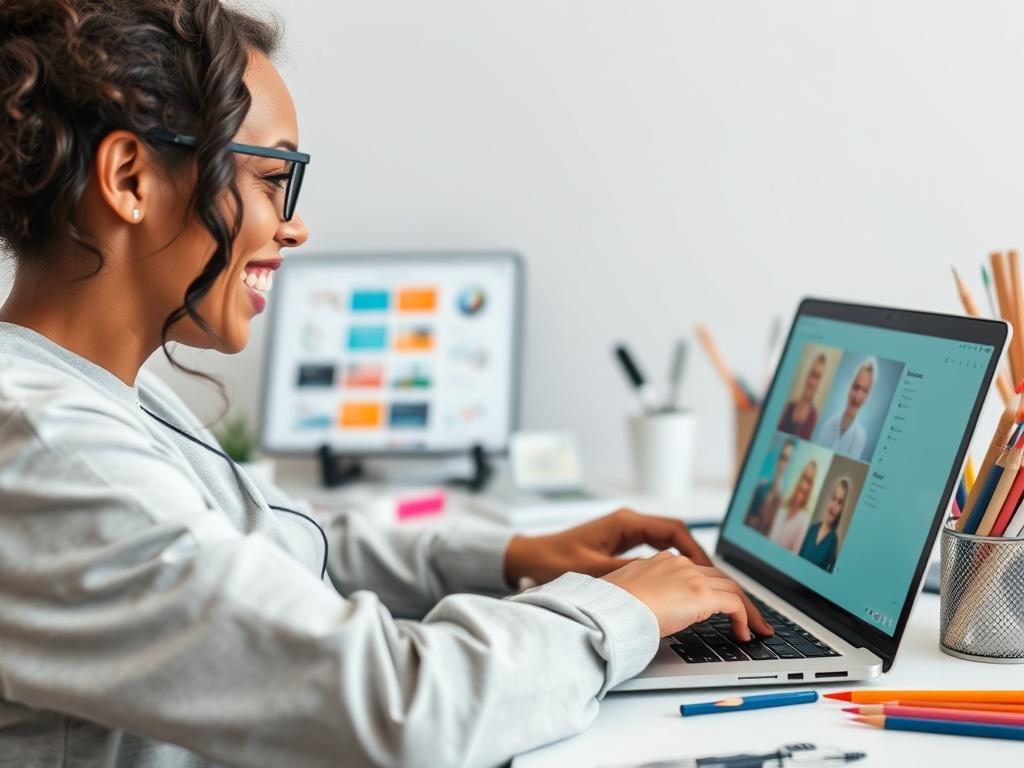 A realistic high resolution of a person designing on Canva,