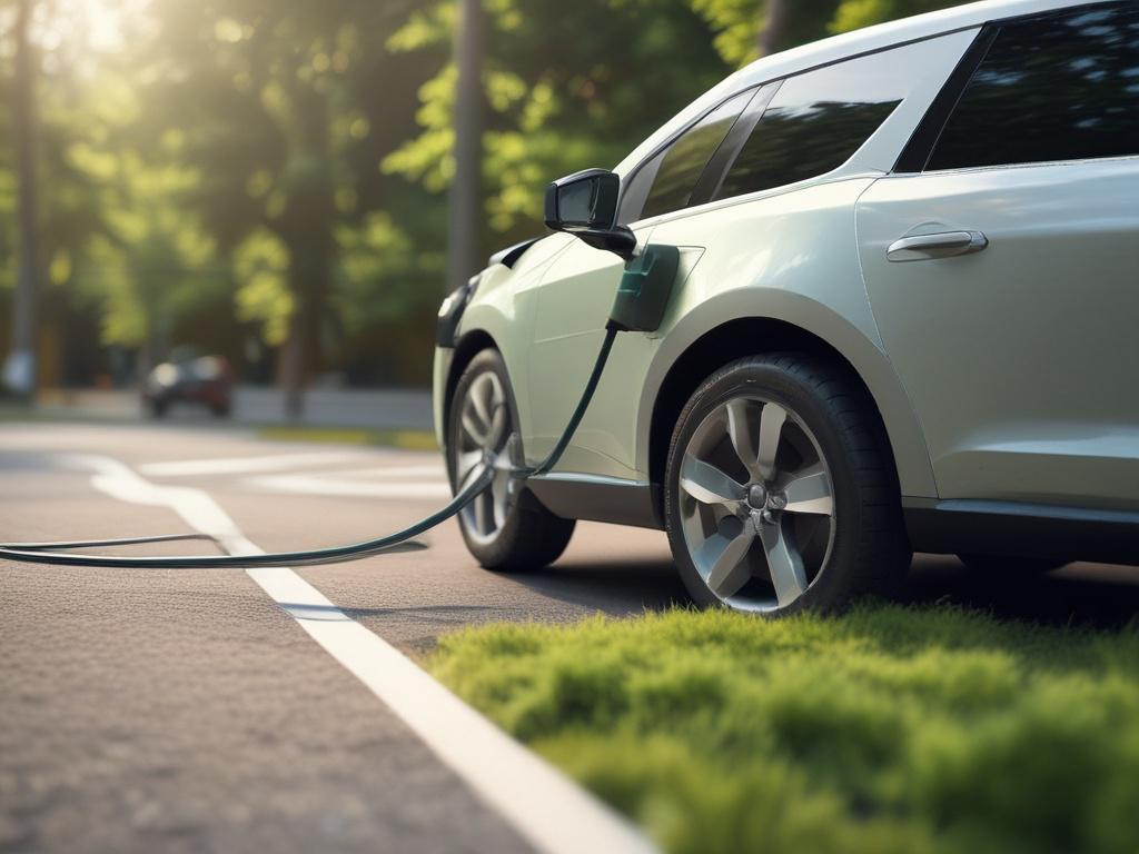 A close up shot of an electric vehicle charging with