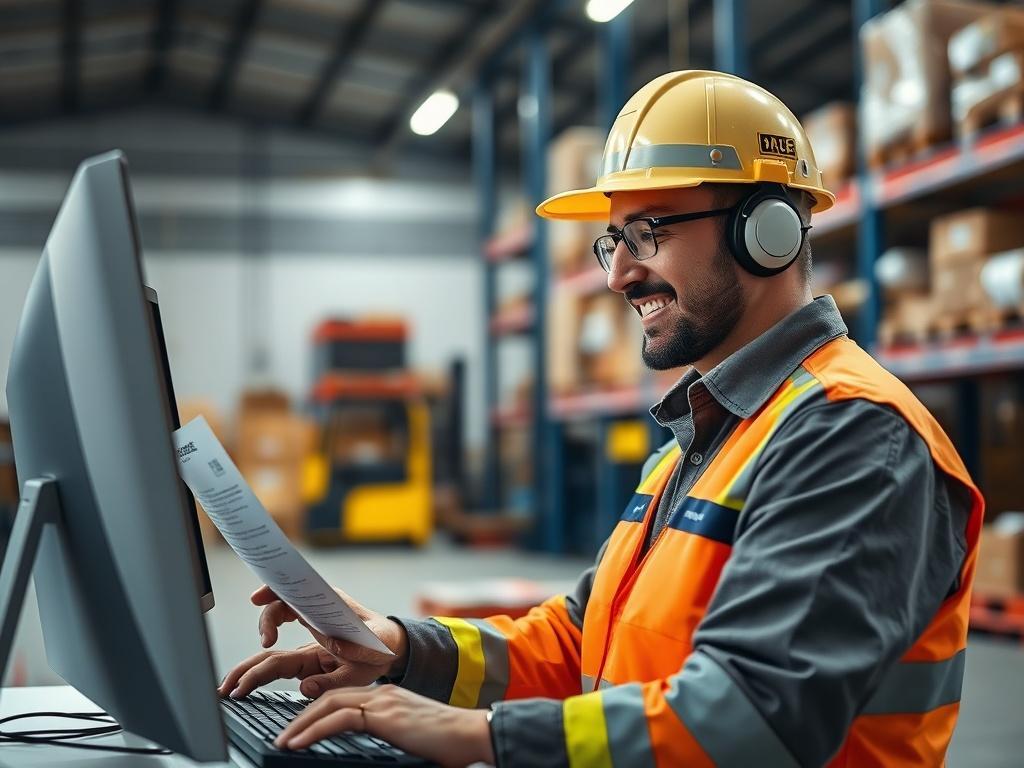 A realistic high resolution showing a warehouse supervisor reviewing a