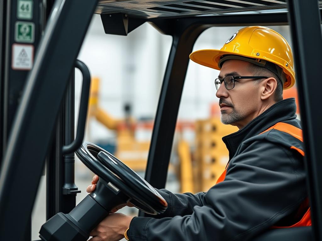 A realistic high resolution of a forklift operator engaged in