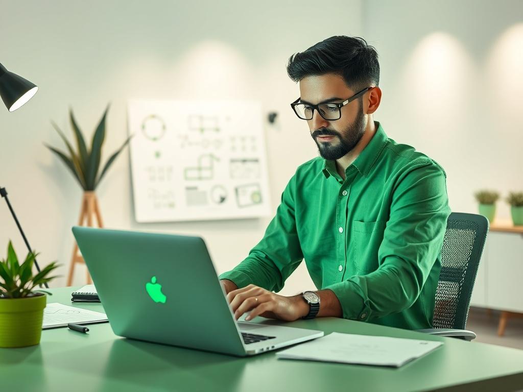 A professional web developer working on a laptop in a