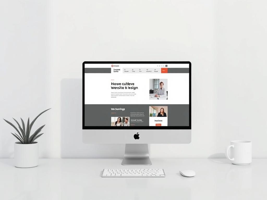 A modern workspace with a computer displaying a beautifully designed