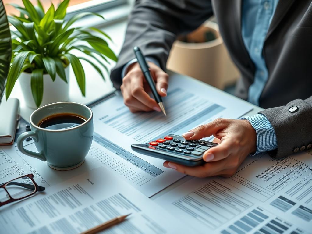 A close up shot of a professional accountant reviewing tax