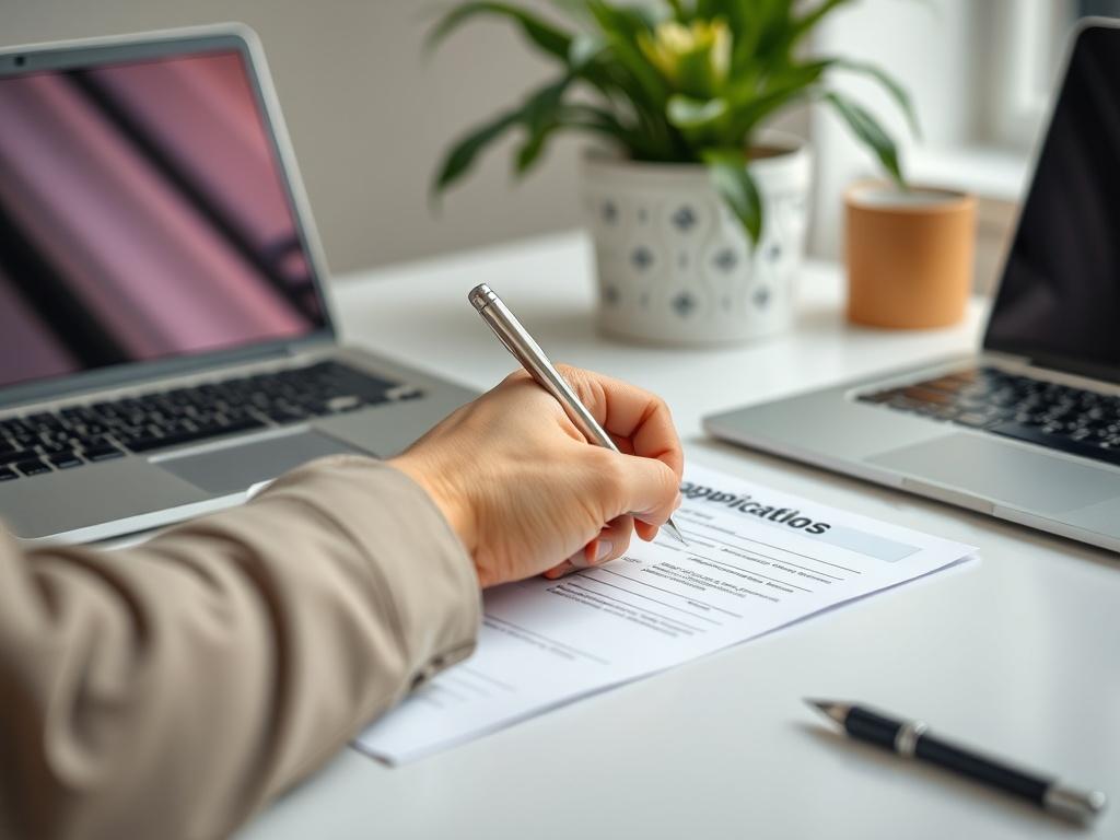 A close up shot of a hand filling out a