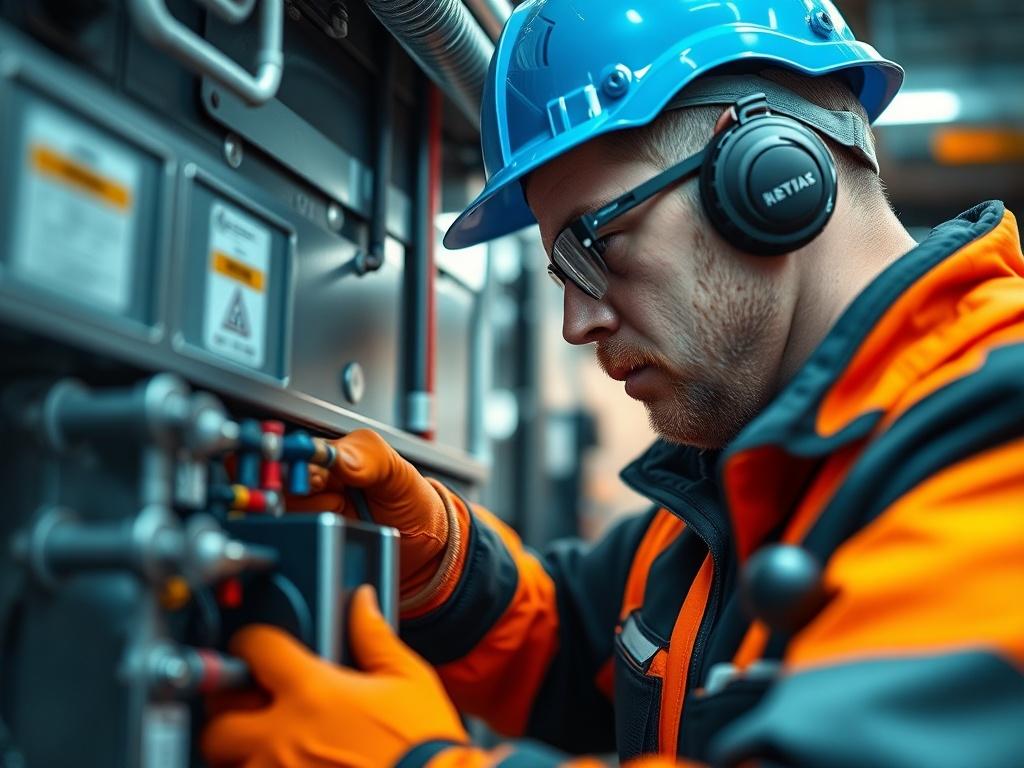 A close up shot of a professional HVAC technician working