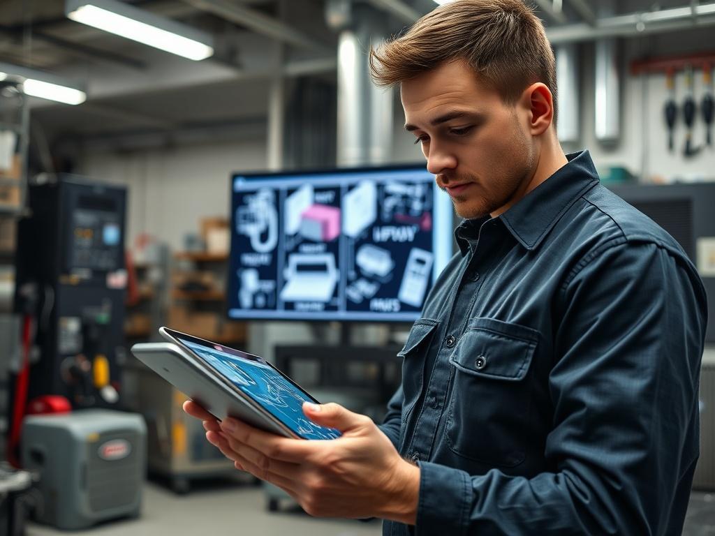 A close up shot of a technician using a tablet