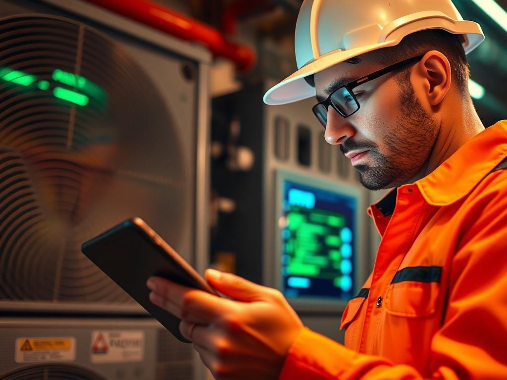 A hyper realistic close up shot of an HVAC technician