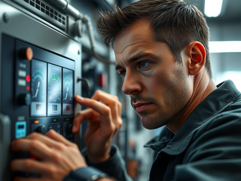 A hyper realistic close up shot of a technician analyzing