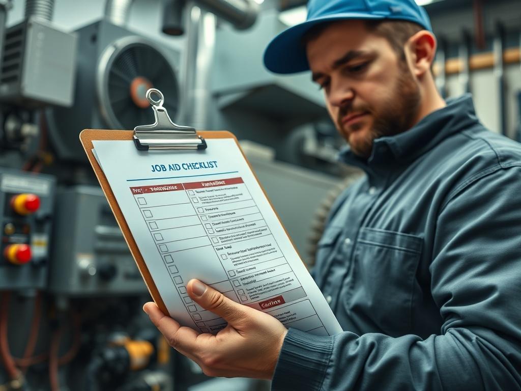 A close up shot of a job aid checklist on