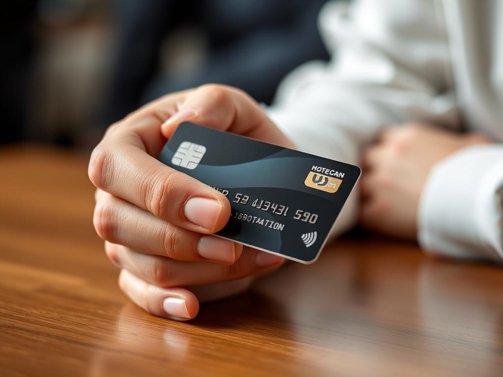 **AI Image Generation Prompt:**

Create a highly detailed and realistic high-resolution photograph that embodies the theme of "Navigating Cash Advances on Credit Cards: Financial Strategies and Considerations." 

**Composition:** The image should feature a single subject: a hand holding a credit card in a close-up shot. The hand should be positioned slightly to the left of the frame, with the credit card prominently displayed, showcasing its sleek design and embossed details. 

**Subject Matter:** The hand 