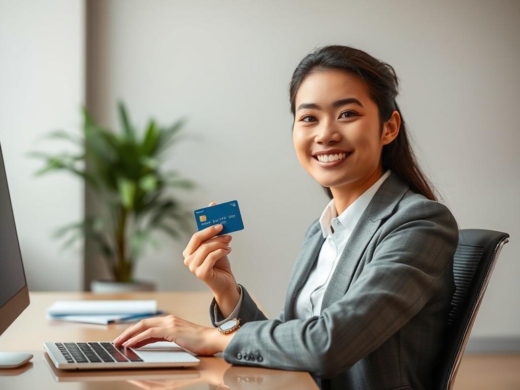 **AI Image Generation Prompt:**

Create a realistic high-resolution photo that embodies the theme "How to Use Your Credit Card Swipe for Cash Effectively." The subject of this composition should be a confident young professional, poised at an elegant desk, holding a credit card in one hand and showing a small stack of cash in the other. The individual should have an upbeat expression, reflecting satisfaction and empowerment, symbolizing the effective use of credit for cash purposes.

**Composition Details:*