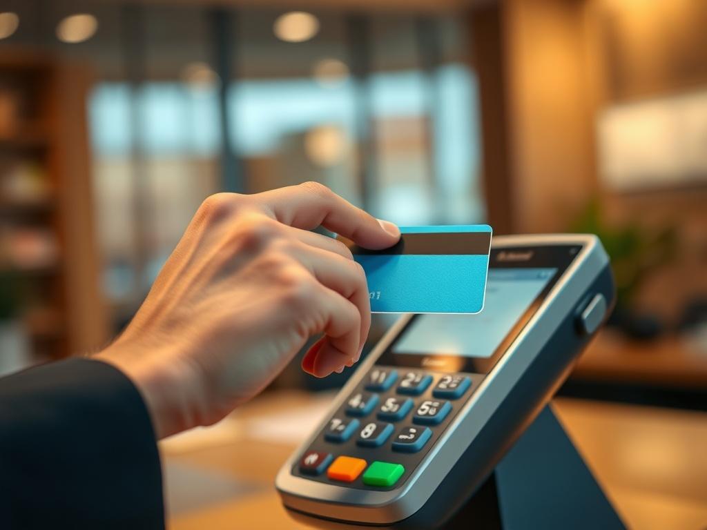 **AI Image Generation Prompt:**

Create a hyper-realistic high-resolution image that reflects the theme of the blog titled "Understanding Credit Card Swipe for Cash: A Comprehensive Guide." The image should focus on a single subject: a close-up shot of a hand holding a credit card positioned above a sleek, modern point-of-sale terminal. The hand should be well-groomed, showcasing a natural skin tone, and should be elegantly poised as if about to swipe the card through the terminal. 

The background should b