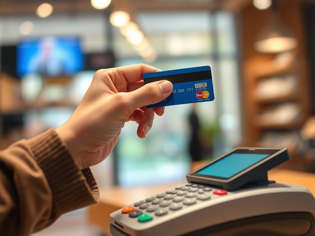 **Prompt for AI Image Generator:**

Create a highly realistic, high-resolution photograph that reflects the theme of the blog titled "Evaluating the Risks and Benefits of Utilizing Credit Card Swipe for Cash Transactions." The composition should be simple and clear, featuring a single subject: a hand holding a credit card poised above a cash register or digital payment terminal, in the act of swiping or tapping the card. 

The background should be softly blurred to create focus on the hand and card while hi