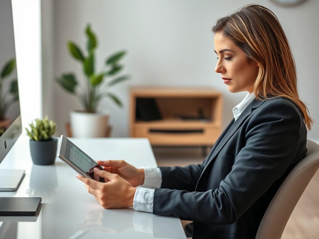 **AI Image Generation Prompt:**

Create a realistic high-resolution photo that visually represents the blog titled "The Pros and Cons of Accessing Instant Cash on Your Credit Card: What You Need to Know." 

**Subject matter:** The central subject of the image should be a person sitting at a sleek modern desk, intently reviewing their credit card statement on a tablet. The individual should look contemplative, reflecting on the financial decisions involved in accessing instant cash from their credit card. Th