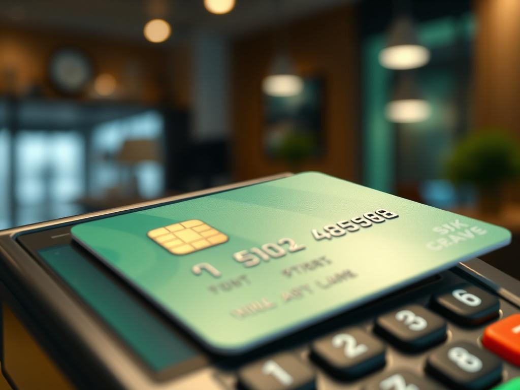 **Prompt for AI Image Generation:**

Create a hyper-realistic high-resolution image that encapsulates the theme of banking and finance, specifically focusing on credit cards and the concept of immediate cash services. The composition should feature exclusively one subject: a close-up shot of a credit card being swiped through a terminal. 

The credit card should be prominently displayed, showcasing intricate details such as the embossed numbers and chip, glimmering under soft, focused lighting. The card sho