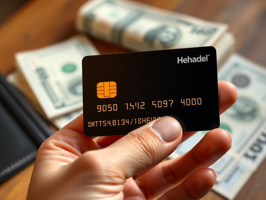 **Prompt for AI Image Generation:**

Create a realistic high-resolution photo that encapsulates the essence of a blog titled "The Ultimate Guide to Instant Cash on Credit Cards: Benefits and Risks." The main subject should be a sleek, modern credit card prominently displayed in the foreground, held by a hand. The hand should appear confident yet casual, symbolizing ease and access to financial solutions. 

The background should be softly blurred to emphasize the credit card, featuring subtle hints of money 