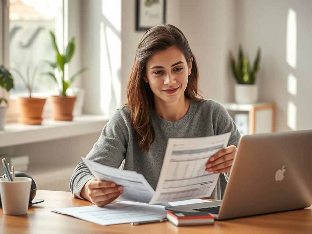 **AI Image Generation Prompt:**

Generate a realistic high-resolution photo that encapsulates the essence of a blog titled "How to Use Cash Against Credit Card Wisely: Essential Strategies." The composition should feature a single individual, a confident and thoughtful young adult, sitting at a modern desk. They are analyzing financial documents and a laptop displaying a budgeting spreadsheet. 

The subject should be focused and engaged, with a slight smile, indicating understanding and knowledge about mana