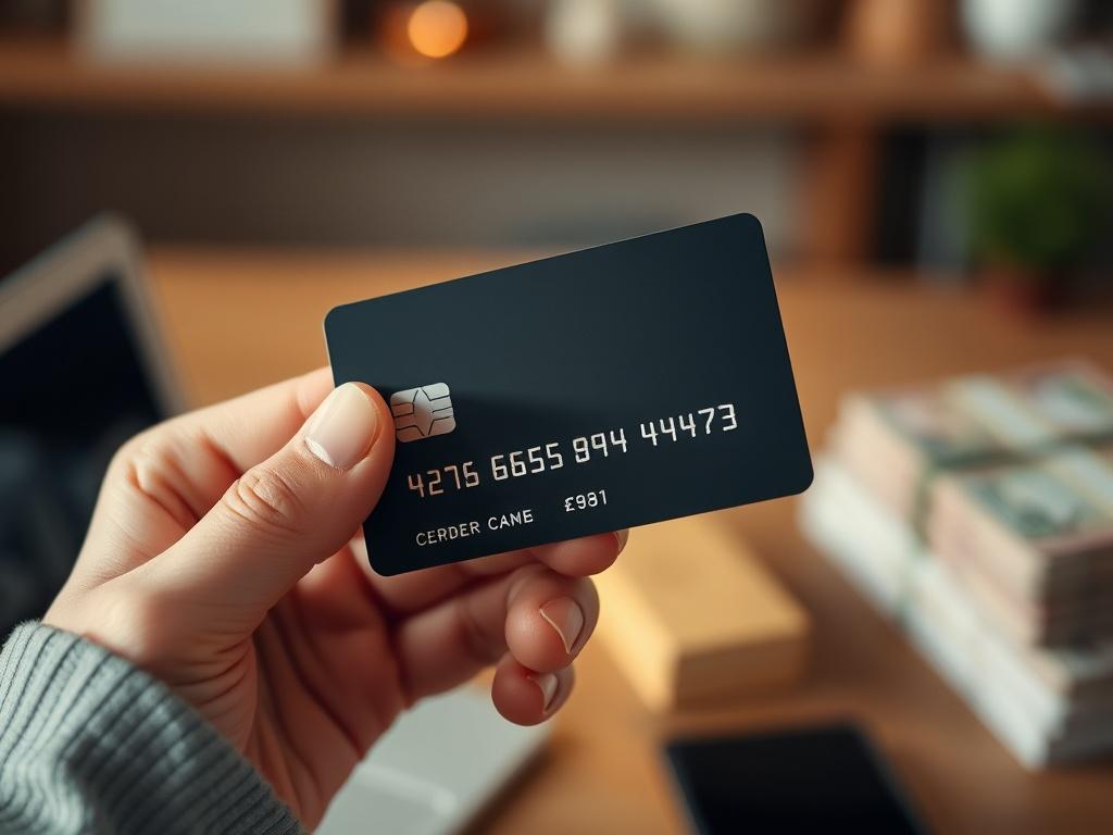 **AI Image Generation Prompt:**

Create a highly detailed, realistic high-resolution photo that visually represents the blog titled "Understanding Spot Cash on Credit Cards: A Comprehensive Guide." The image should feature a single subject: a close-up shot of a credit card being confidently held between two fingers. The credit card should be a generic design without any identifiable information, showcasing its modern look and glossy finish. 

The background should be soft and out of focus with a warm, invit