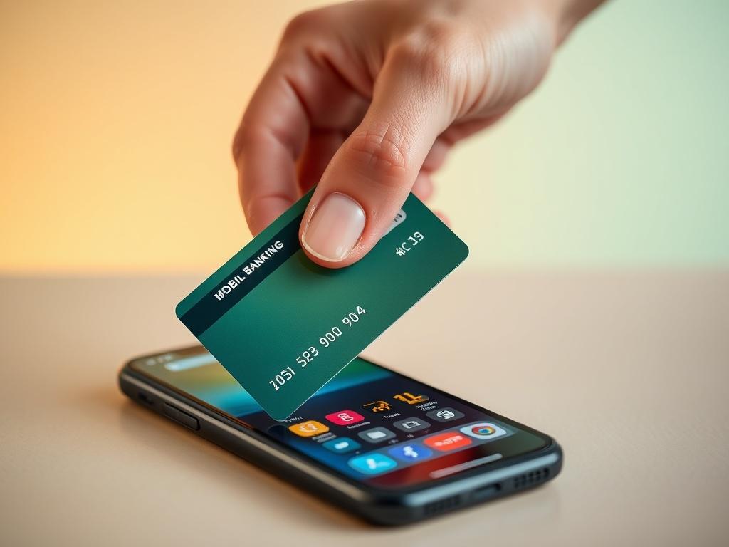 **AI Image Generation Prompt:**

Create a realistic high-resolution photo for a blog titled "Cash on Credit Cards: How to Access Funds Responsibly and Avoid Pitfalls." The composition should be simple and clear, featuring a solitary subject: a close-up of a hand holding a credit card, poised above a smartphone that displays a mobile banking app. The credit card should be prominently displayed, showcasing its sleek design and modern features.

The background should be minimalistic and softly blurred to maint