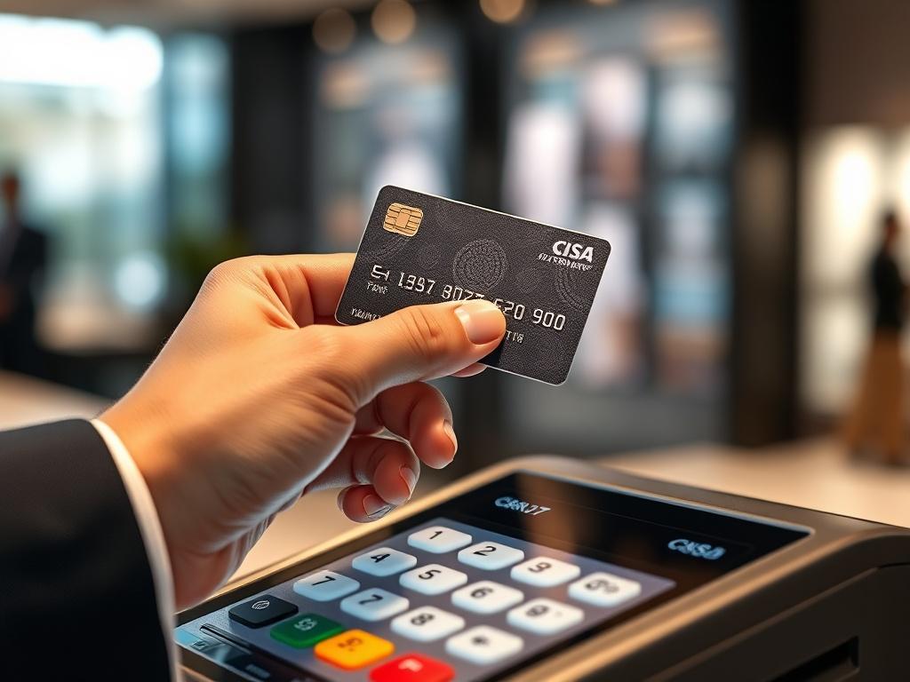 **AI Image Generation Prompt:**

Create a highly realistic high-resolution photo representing the theme "Maximize Your Finances: Exploring the Benefits of Credit Card Swipes for Cash Withdrawals." The image should feature a single subject: a close-up of a hand holding a credit card above a sleek, modern point-of-sale (POS) terminal, as if preparing to make a transaction. The hand should be well-manicured and the credit card must show intricate details, like embossed numbers and a stylish design, emphasizing