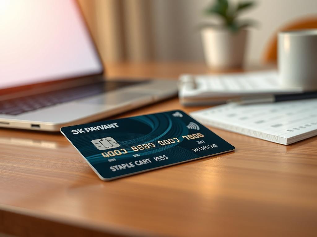 **AI Image Generation Prompt:**

Create a realistic high-resolution photo that visually represents a blog post titled "The Ultimate Guide to Cash on Credit Cards: Strategies for Success." The image should feature a close-up shot of a single, elegant credit card lying on a polished wooden table. The credit card should be presented against a soft-focus background that subtly includes office elements like a sleek laptop and a notepad with financial notations. The lighting should be warm and inviting, highlight