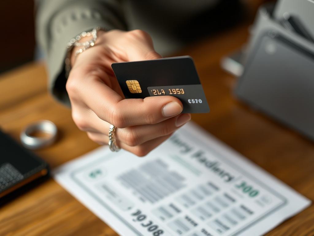 **AI Image Generation Prompt:**

Create a realistic high-resolution photo that reflects the theme of "Maximizing Your Finances: Credit Card Swipe for Cash Strategies." The main subject of the image should be a close-up of a person's hand confidently holding a credit card, positioned at an angle that emphasizes both the card and the action of swiping it. The hand should be adorned with minimalistic jewelry, showcasing a casual yet professional vibe.

The background should be softly blurred to maintain focus 