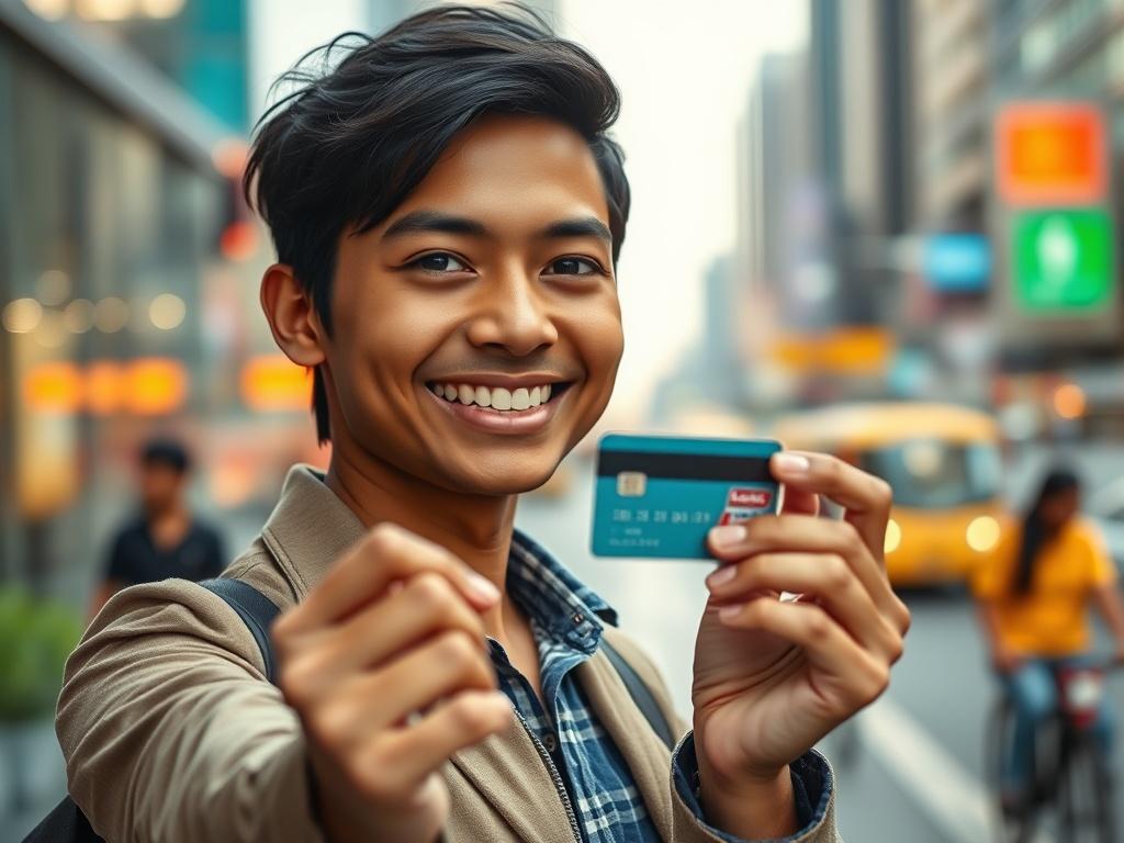 **AI Image Generation Prompt:**

Create a realistic high-resolution photo that reflects the blog titled "The Ultimate Guide to Getting Instant Cash on Your Credit Card." The image should feature a focused and vibrant close-up of a confident, smiling individual holding a credit card, showcasing a clear and personal connection to financial empowerment. The subject should be a young adult of South Asian descent, dressed in smart casual attire, exuding a sense of professionalism and approachability. 

The backg