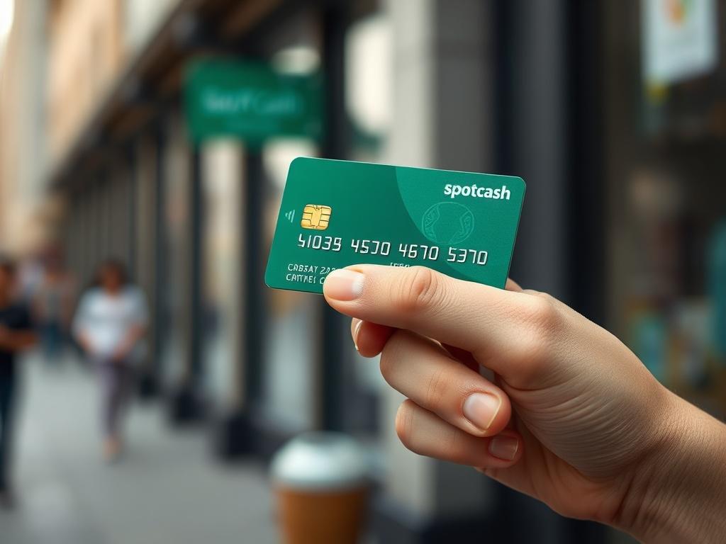 **AI Image Generation Prompt:**

Create a realistic high-resolution photo for a blog titled "The Implications of Utilizing Spot Cash on Your Credit Card: What You Need to Know." The image should feature a close-up shot of a prominent subject: a hand holding a credit card, positioned at the center of the frame. The hand should be well-groomed and confident, symbolizing empowerment and financial control. 

The background should be softly blurred, creating a sense of depth while suggesting an urban setting, al