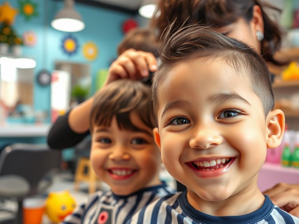 A cheerful close up of a child getting a haircut