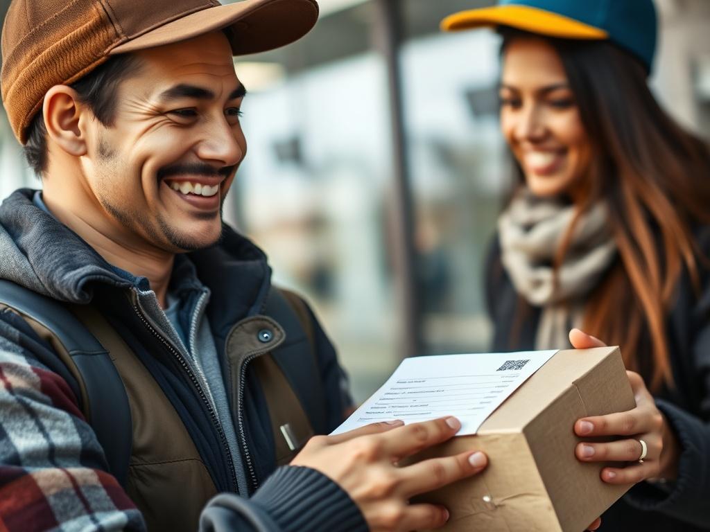 A close up image of a satisfied customer receiving their