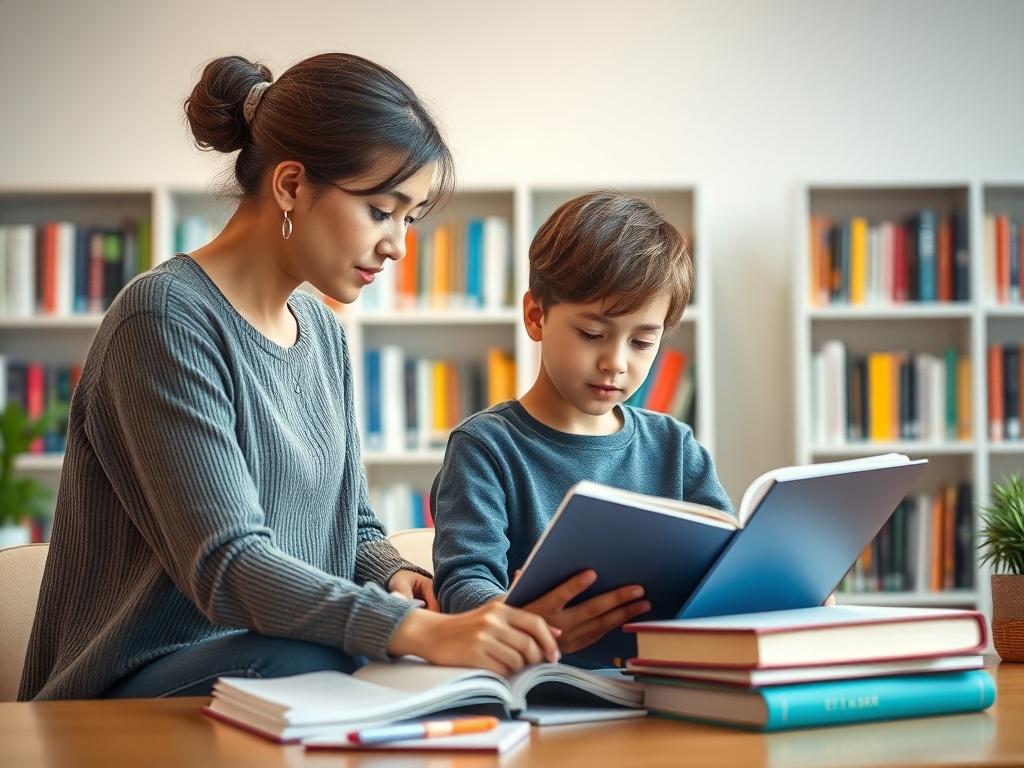 A focused young student receiving one on one tutoring in