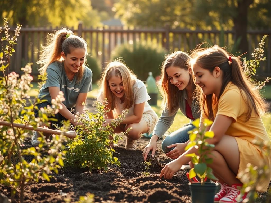 A group of young volunteers working together on a community