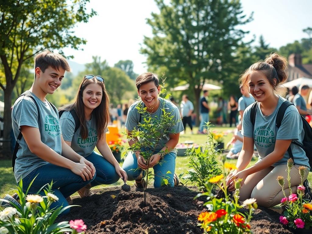 A group of young volunteers working together at a community