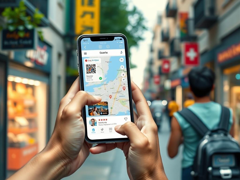 A photorealistic image of a person using a smartphone with