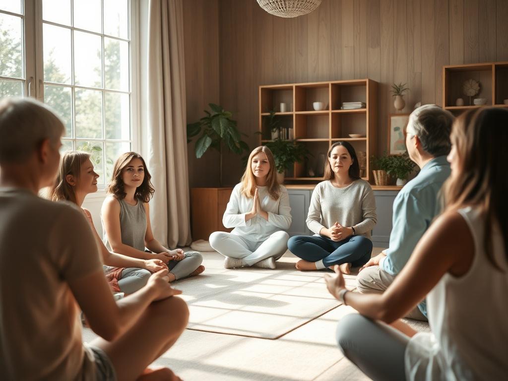 A cozy indoor workshop setting with participants seated in a