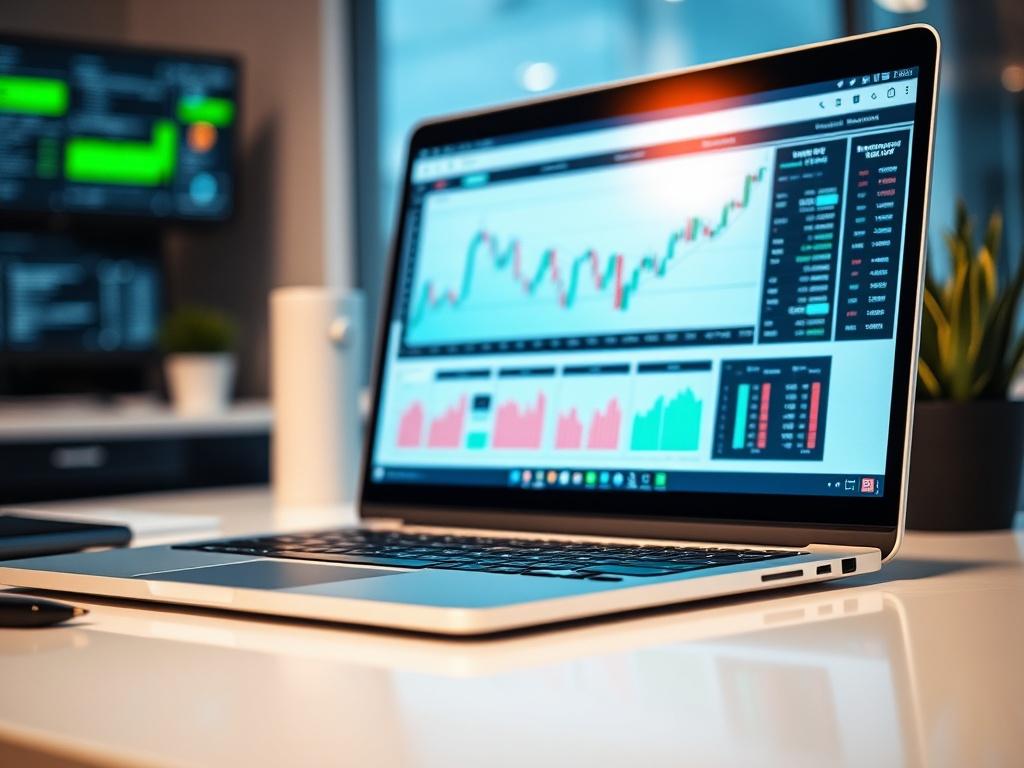 A close up shot of a laptop displaying a sleek