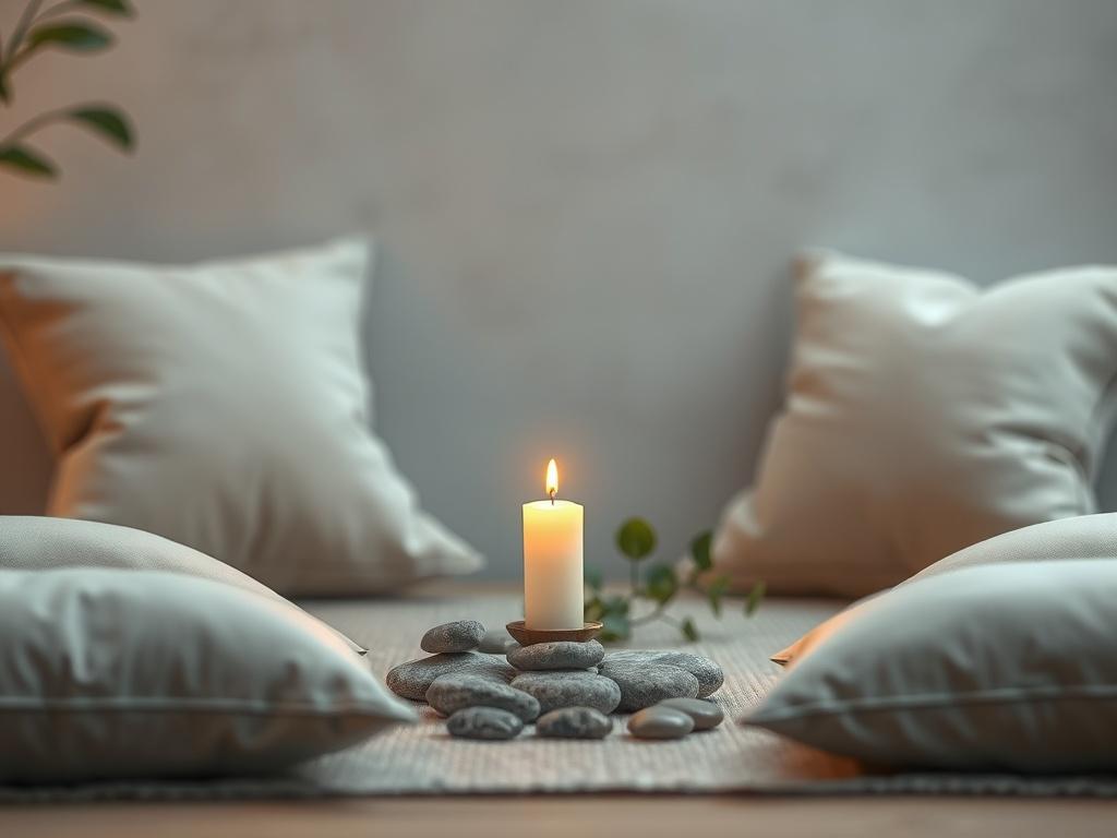 A calming and uplifting image of a tranquil meditation space