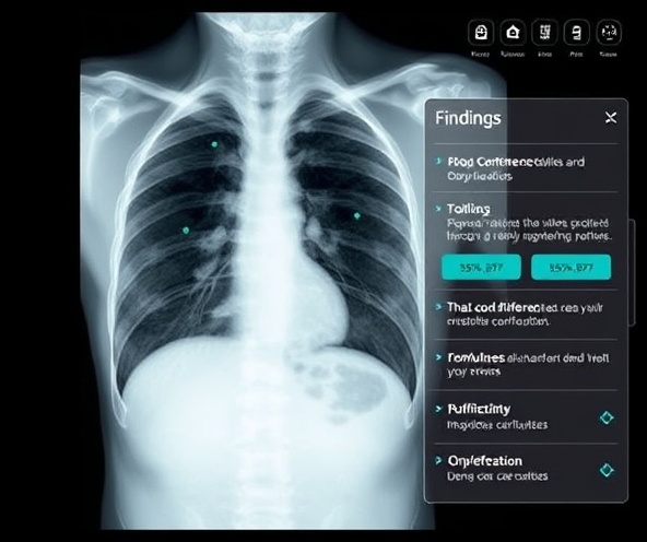 Chest X-ray analysis interface showing nodule detection with AI annotations