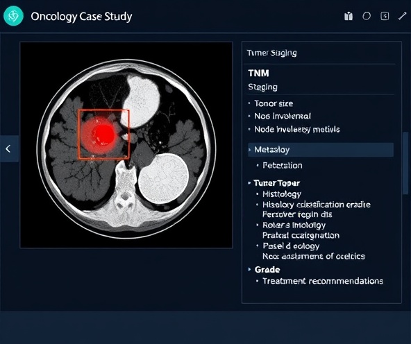 Tumor analysis interface showing TNM staging and classification