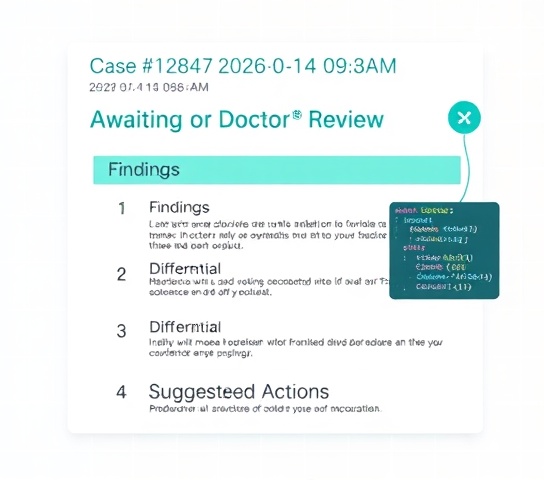 Analysis report panel showing findings, differential, and actions