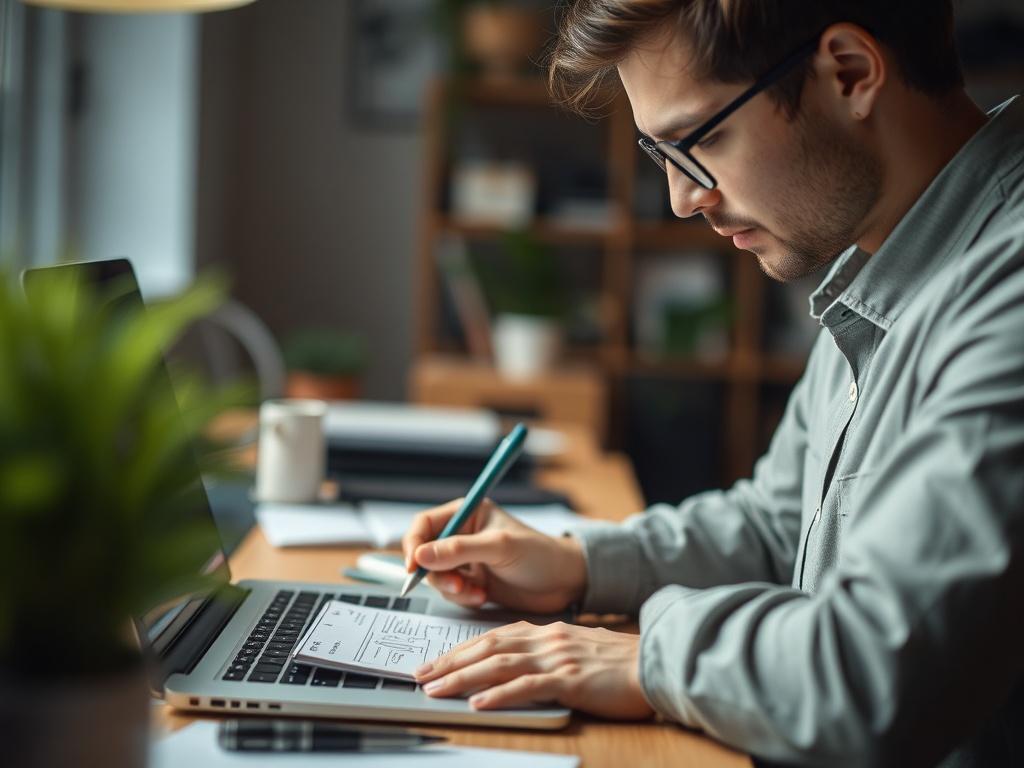 A close up shot of a creative workspace featuring a