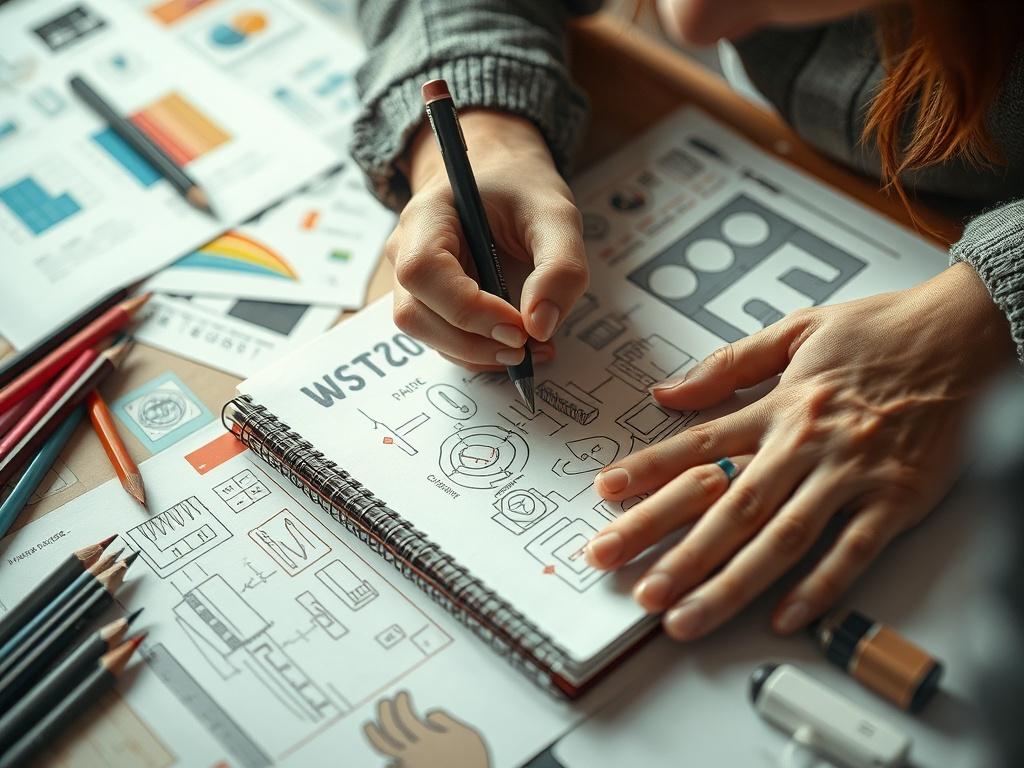 A close up of a designer sketching ideas on a