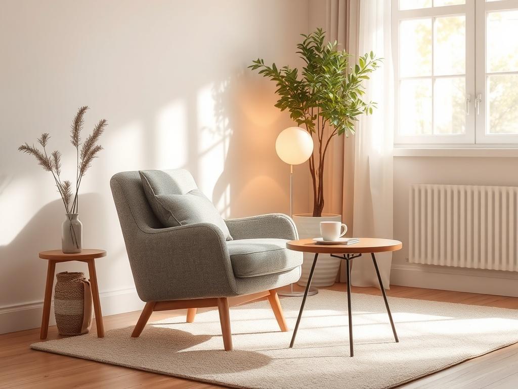 A serene counseling space with a comfortable chair, a small