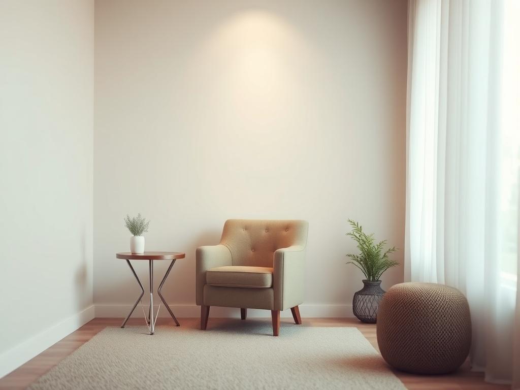A serene counseling session setting featuring a comfortable armchair and
