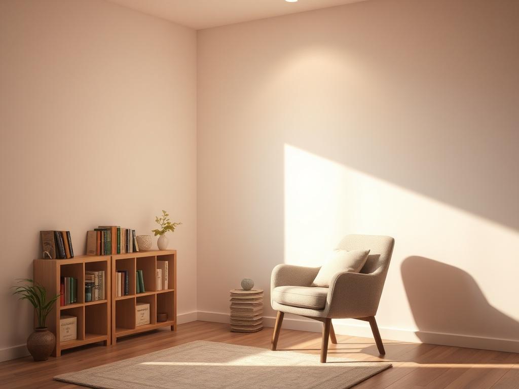 A tranquil counseling office with a cozy armchair and a
