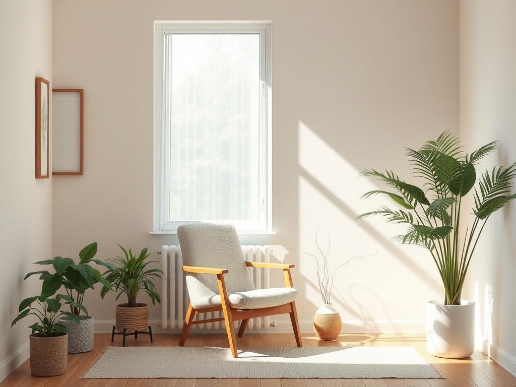 A peaceful scene depicting a calm counseling room with a